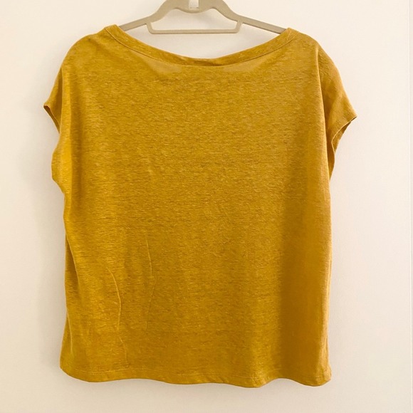 Rachel Zoe Mustard Yellow 100% Linen Short Sleeve Casual Boxy SheerTop Size S - Picture 2 of 4